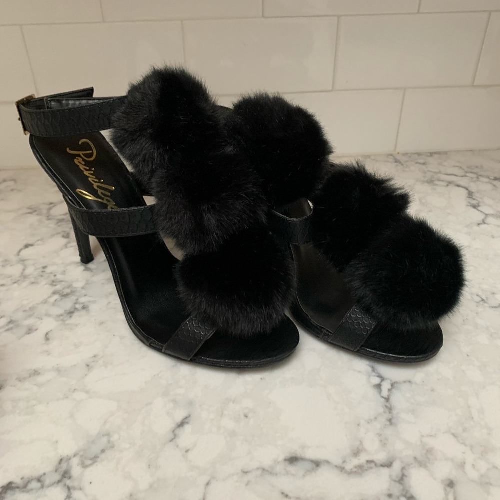 Black Pom Pom Heels